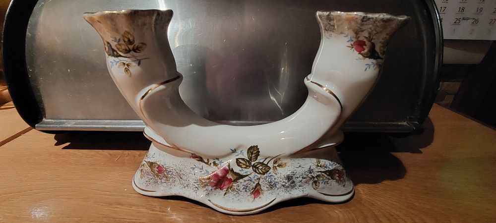 Świecznik 2 ramienny porcelana Chodzież duży  róże