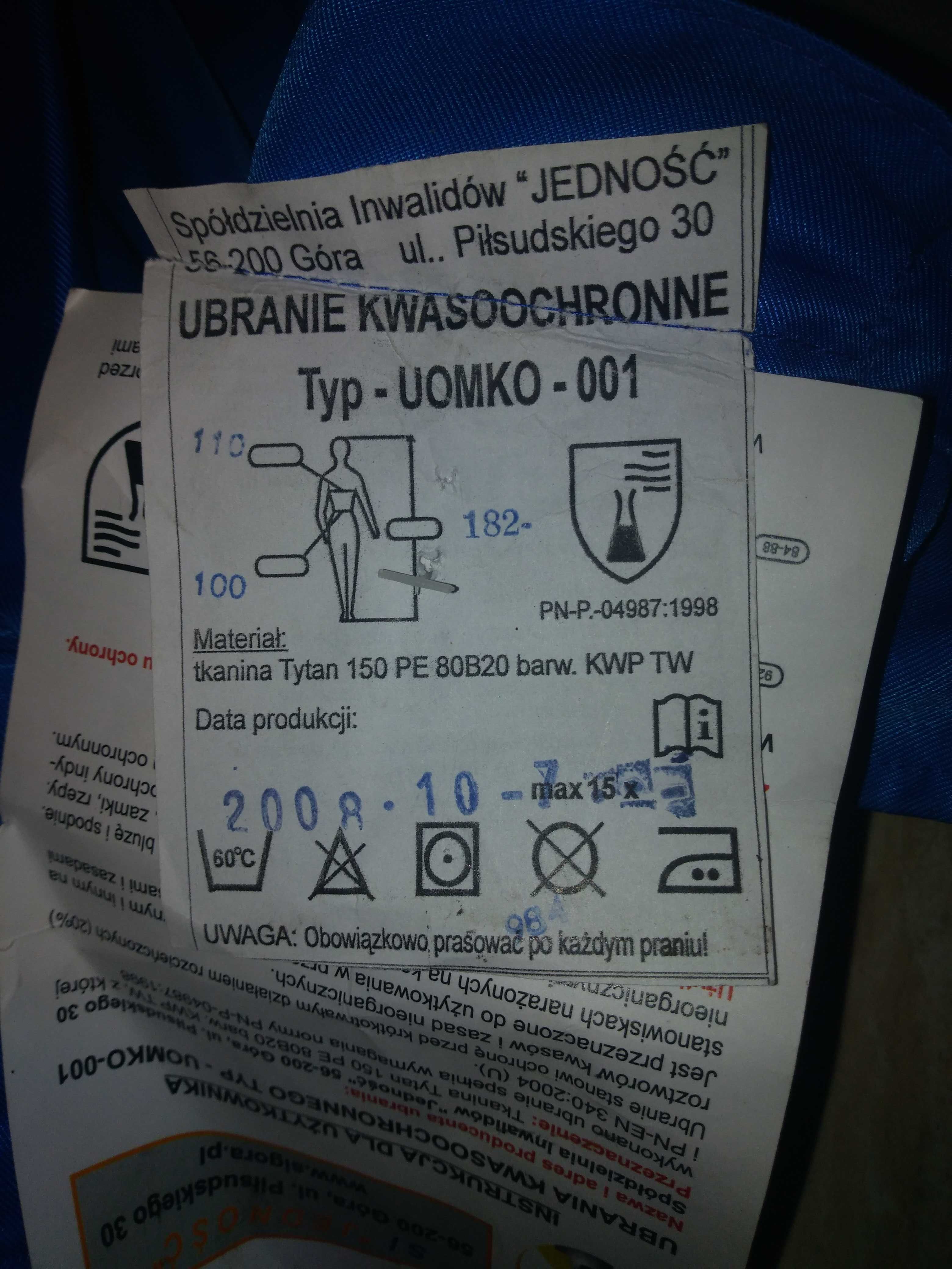 Ubranie kwasoochronne męskie