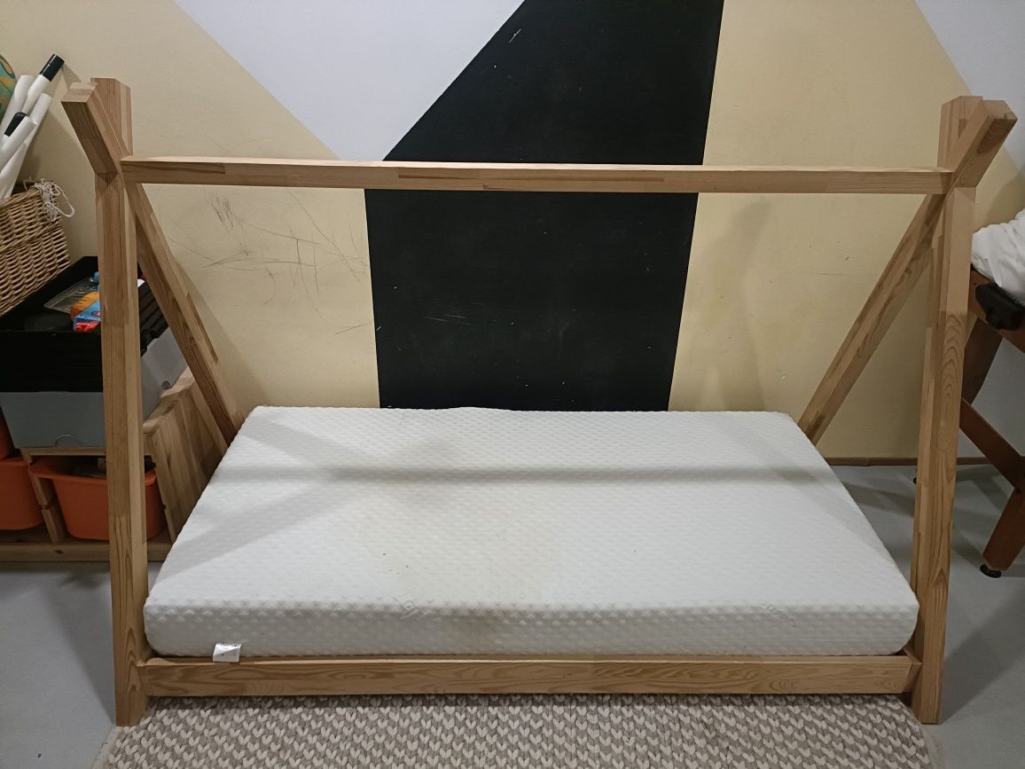 Łóżko drewniane sosna 160x80 z materacem