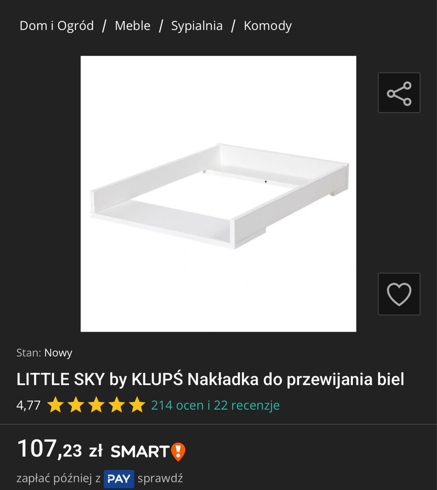 Nakładka na komode przewijak LittleSky biała