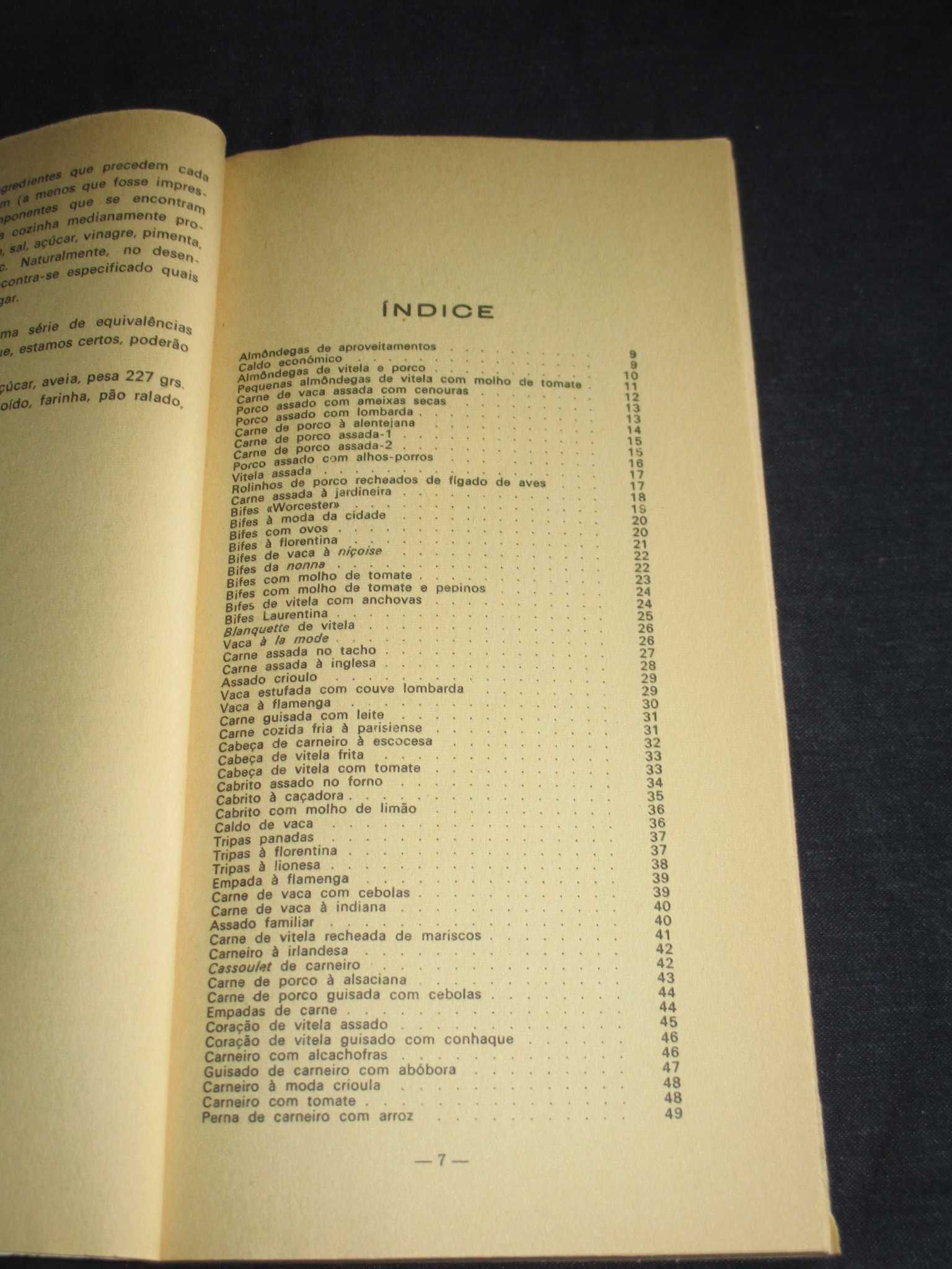 Livro Selecções de Culinária Carnes Sunil 1ª edição 1969