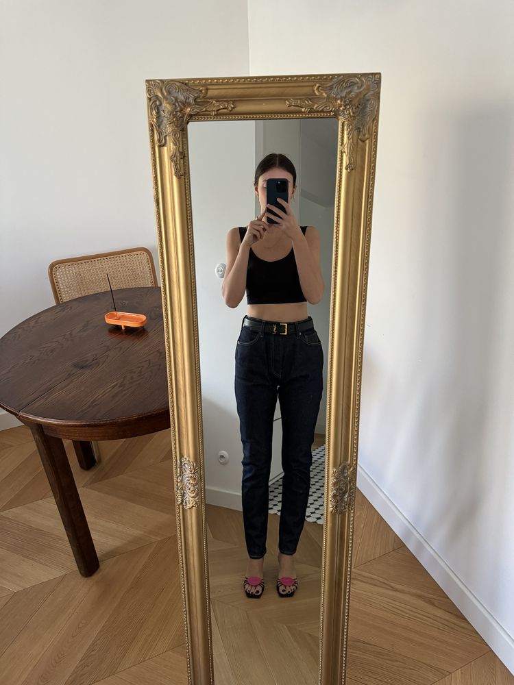 Granatowe spodnie Levis W28 L31 wysoki stan rurki niebieskie
