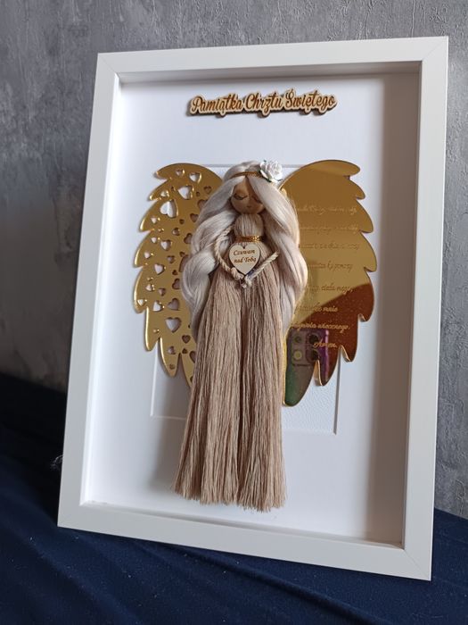 Anioł stróż ,makrama imię prezent komunia chrzest urodziny