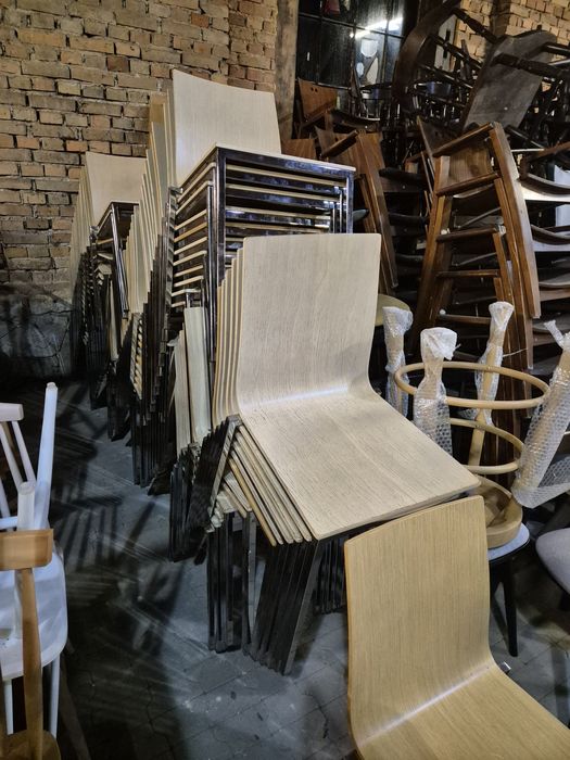 62x KRZESŁO NOWOCZESNE KONFERENCYJNE chrom + gięte drewno sztaplowane