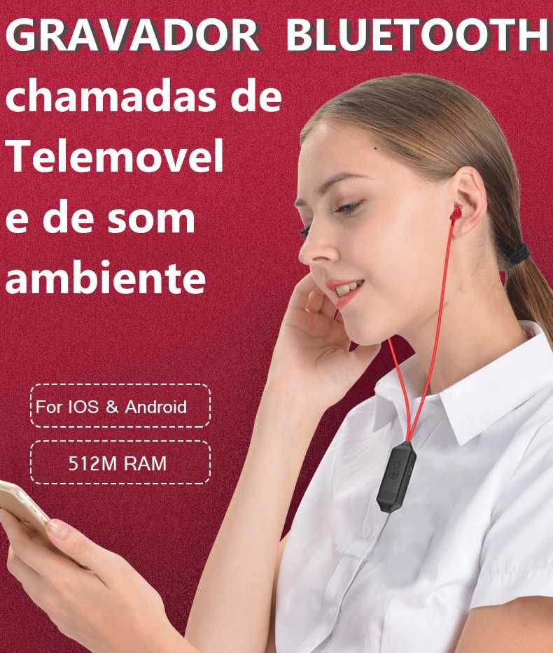 Gravador chamadas telemovel ANDROID IOS iphone bluetooth 5 auriculares