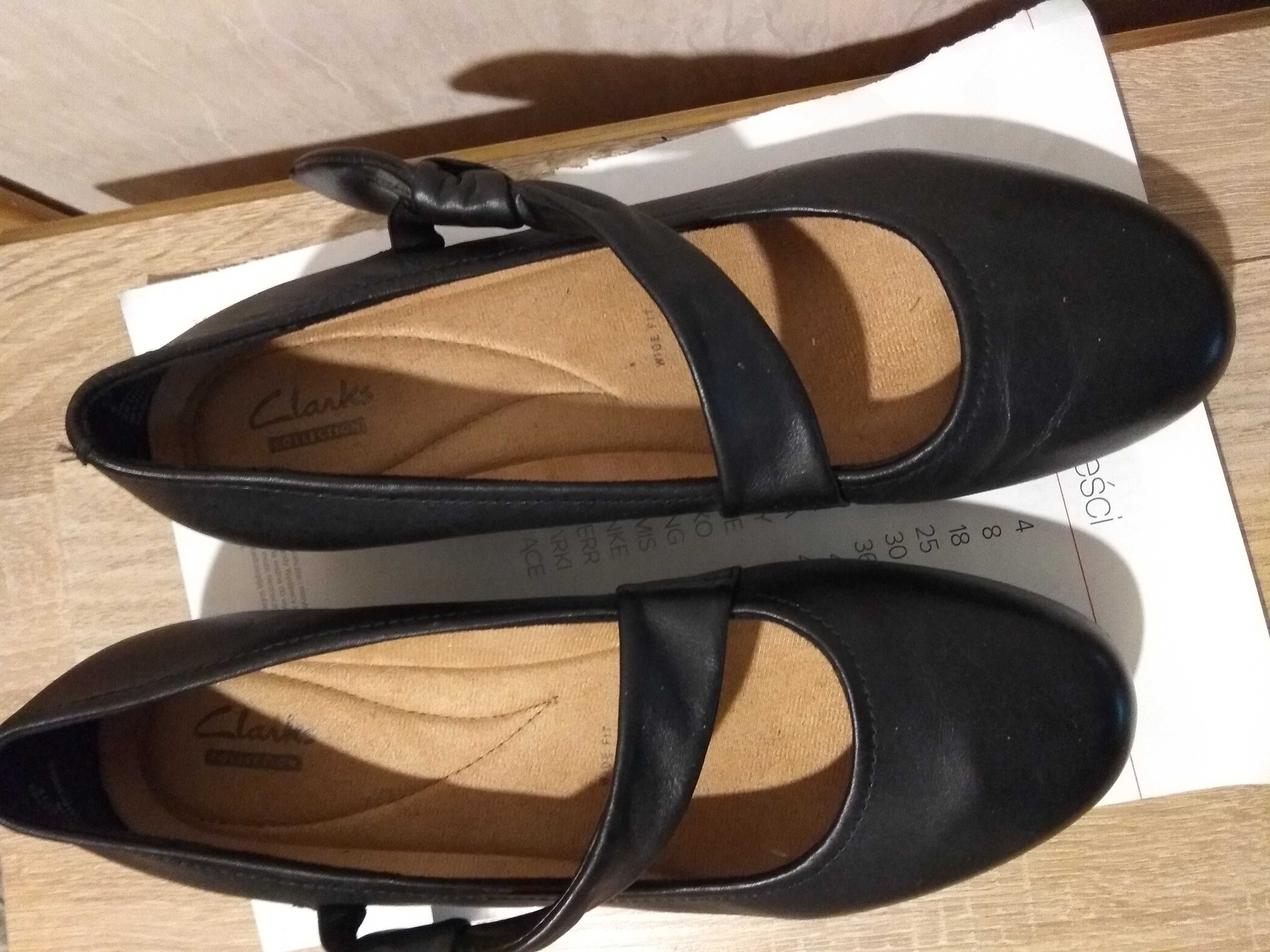 CLARKS Damskie skórzane czarne buty czółenka baleriny Super stan 41