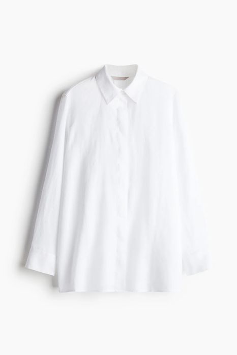 Белая льняная рубашка H&M р. S-Xs