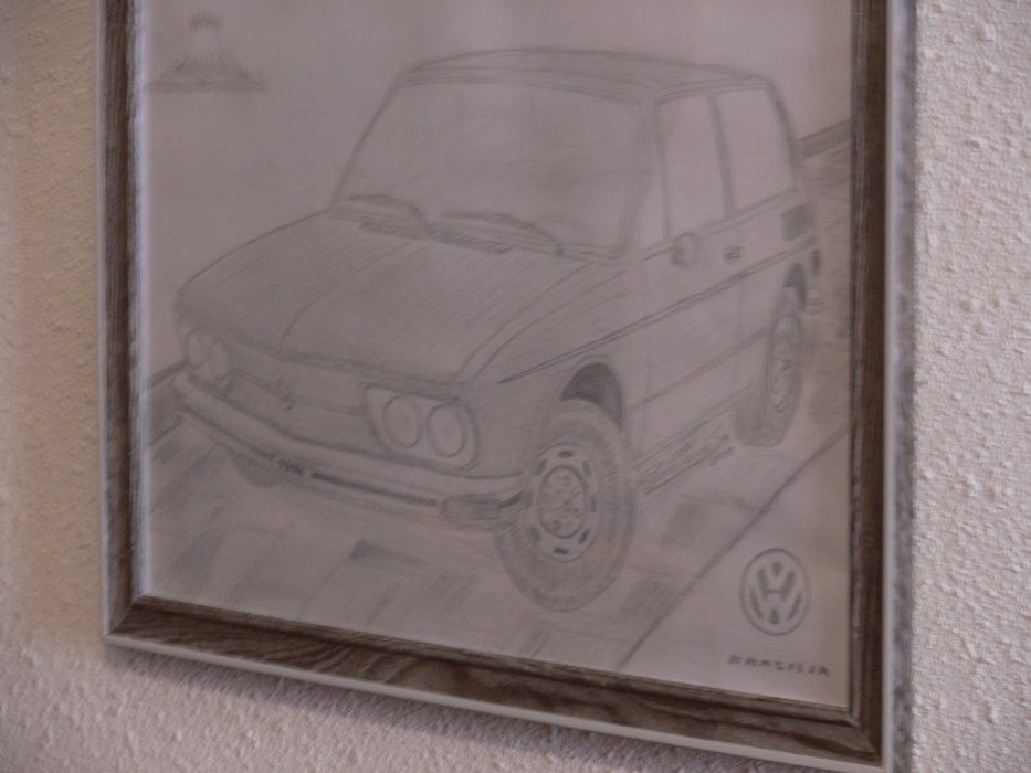 Quadro a grafite formato A4 com Carros Históricos do século XX