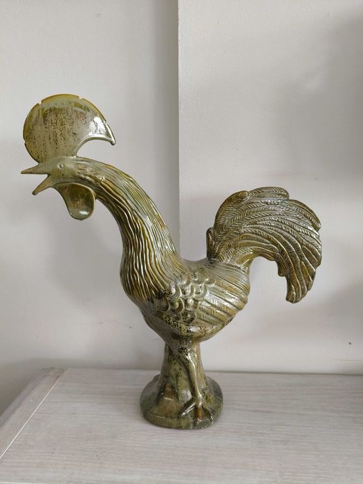 Estatueta de Galo em cerâmica vidrada