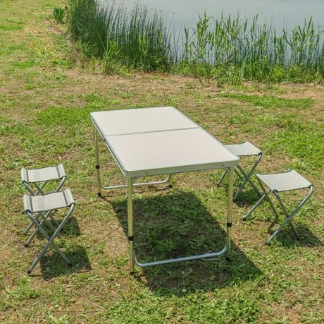 Усиленный стол 4 стульчика белый для пикника стол чемодан