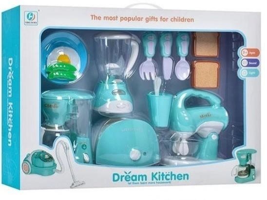 Дитячий набір кухонної побутової техніки кавоварка,міксер,блендер,їжа