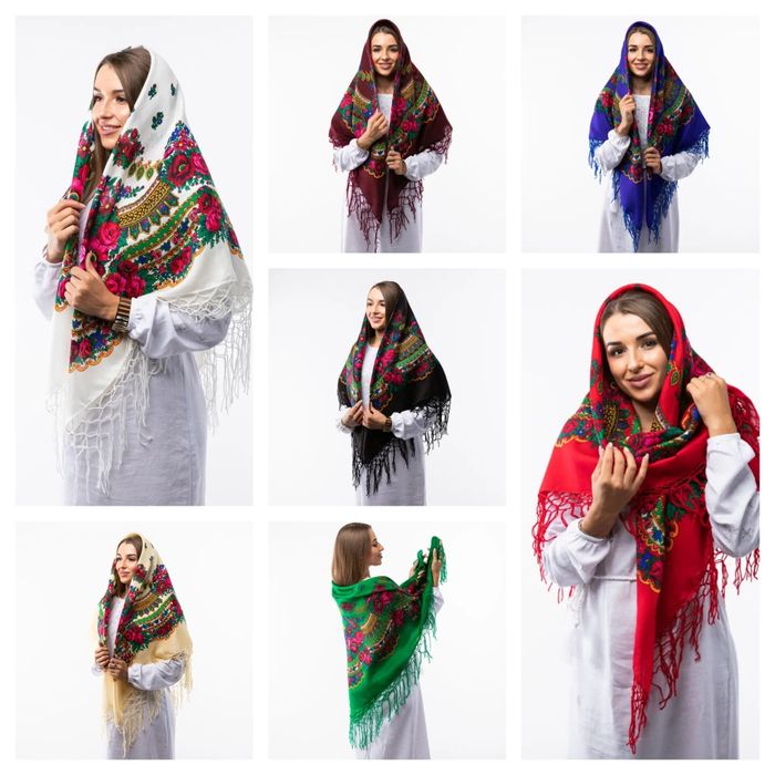 Хустка українська народна велика з тороками з френзлями хустина платок