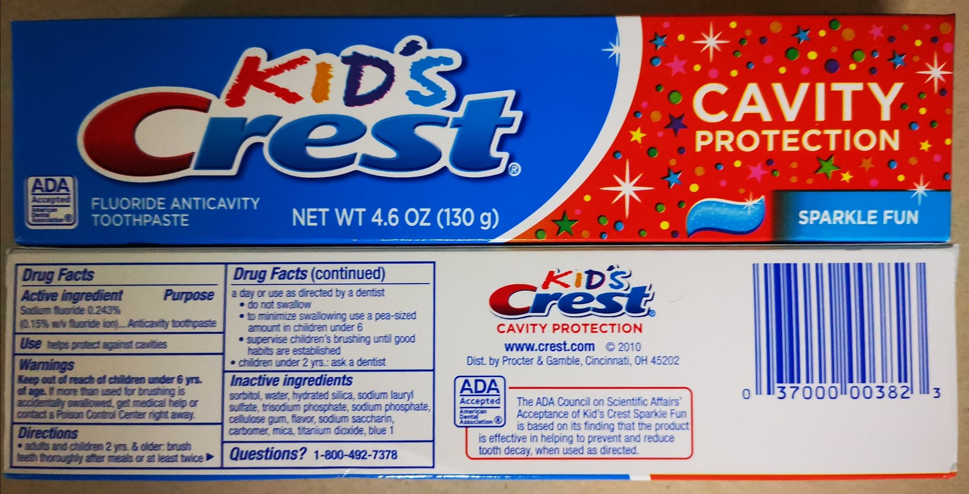 Детская зубная паста ОПТ с 2-х лет 130 грамм Crest Kids Cavity-USA