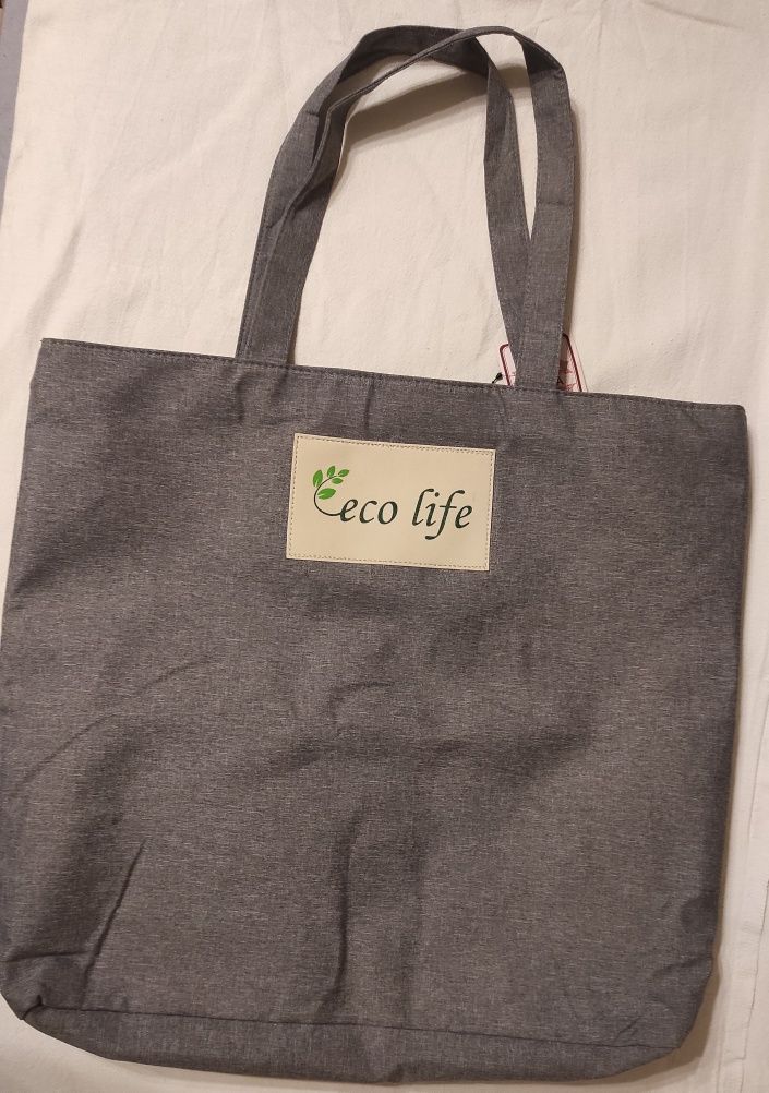 Duża pojemna szara torba materiałowa na zamek shopper
