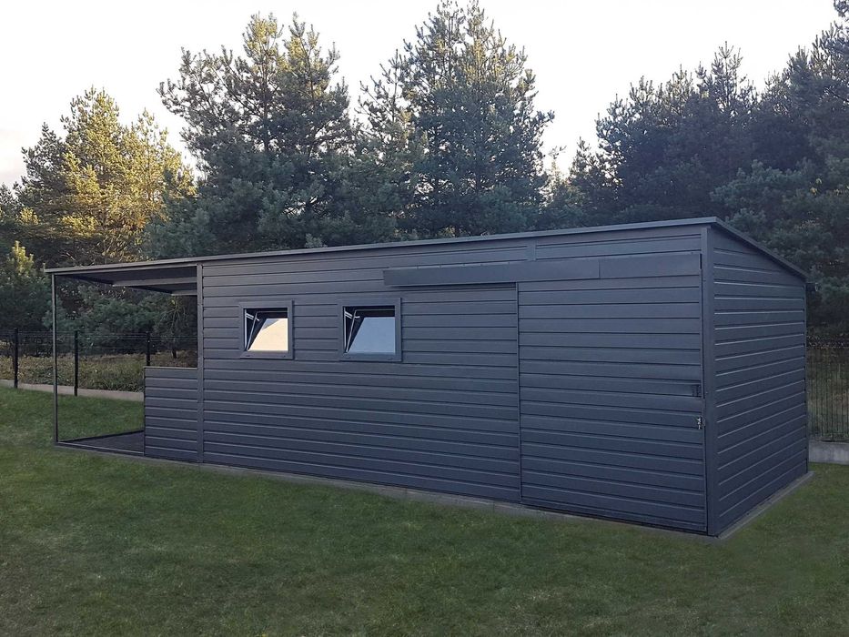 Domek ogrodowy 6×3m + Zadaszenie + okno premium– ciemny grafit matowy