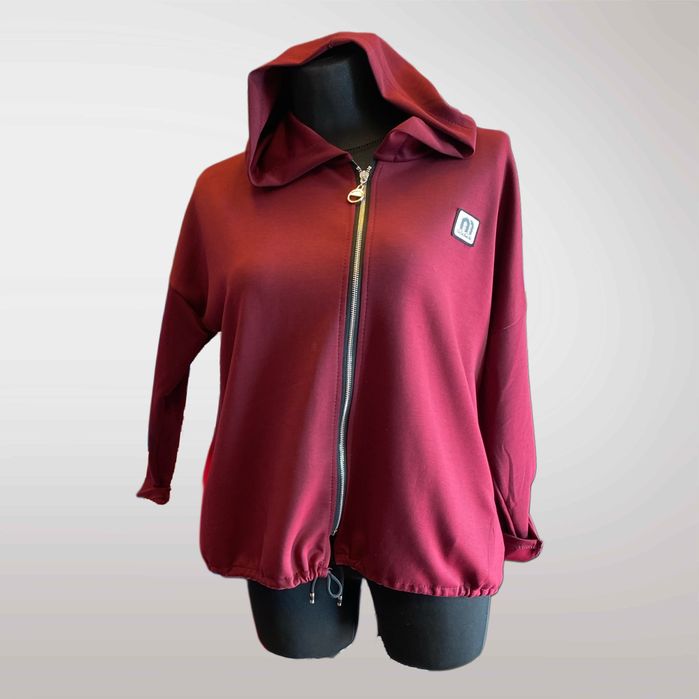 Bluza Damska Z Kapturem Na Suwak Naszywka Beżowy