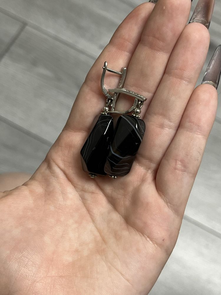 вінтажні сережки з обсидіану earrings obsidian rich