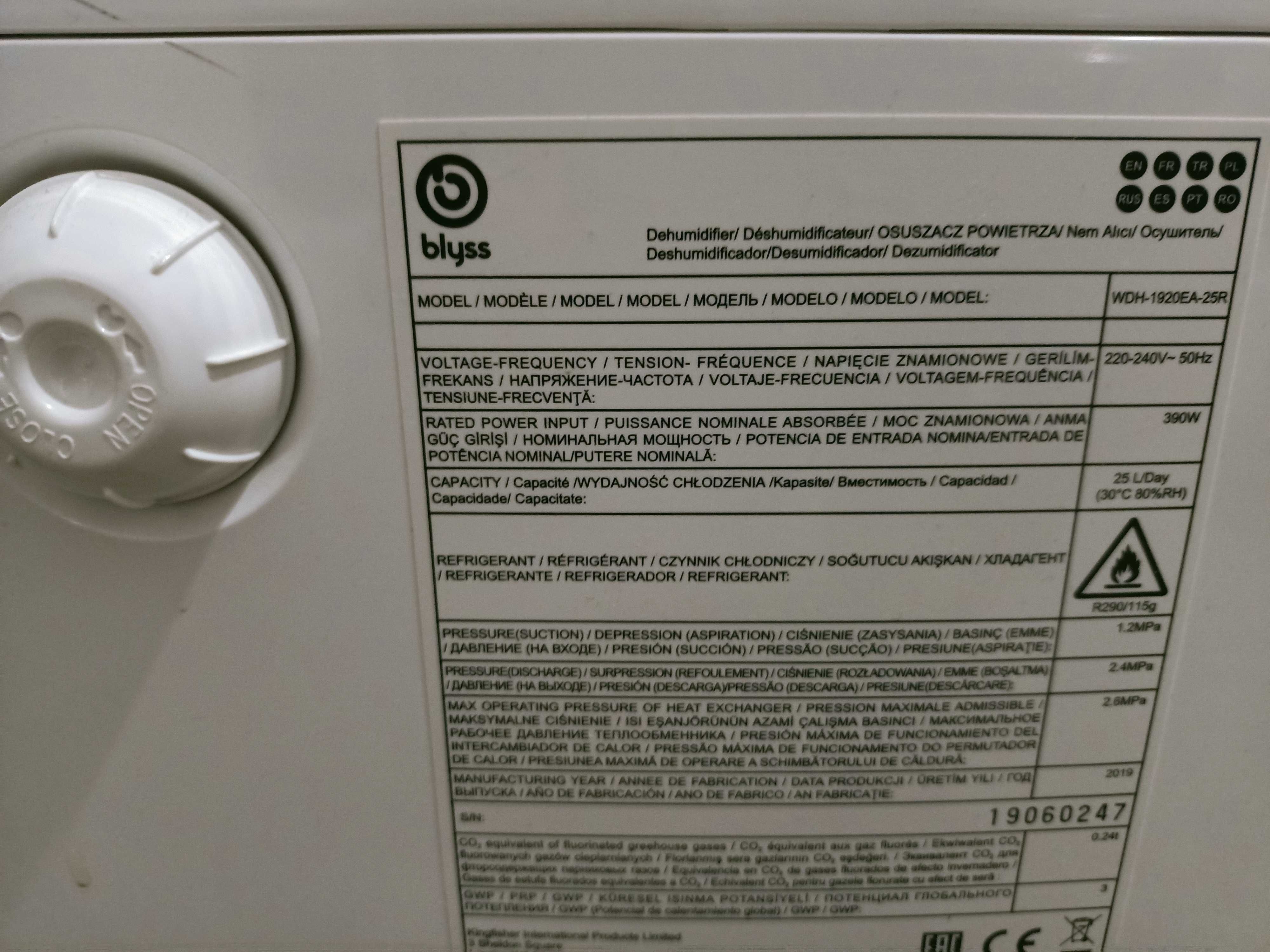 Osuszacz powietrza 390W 25L/24h