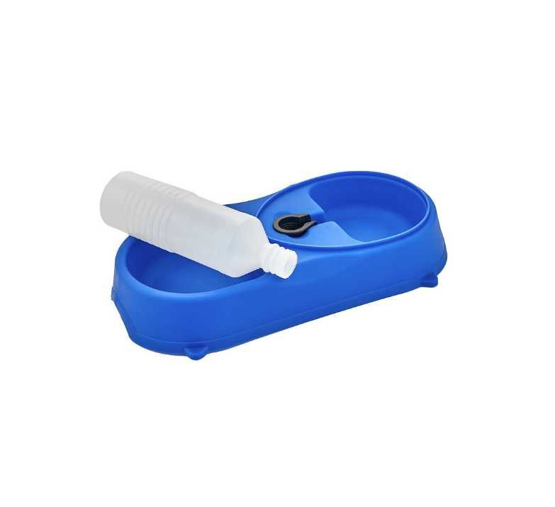 Пластиковая миска для собак/котов с поилкой pet feeder голубая