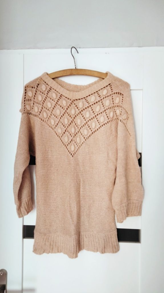 Sweter Vintage, damski, regular Size, ciepły beż, zimowy, jesienny