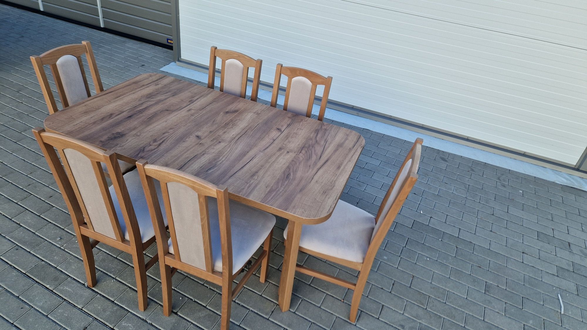 Nowe: Stół 80x140/180 + 6 krzeseł, ORZECH JASNY + LATTE,dostawa całaPL