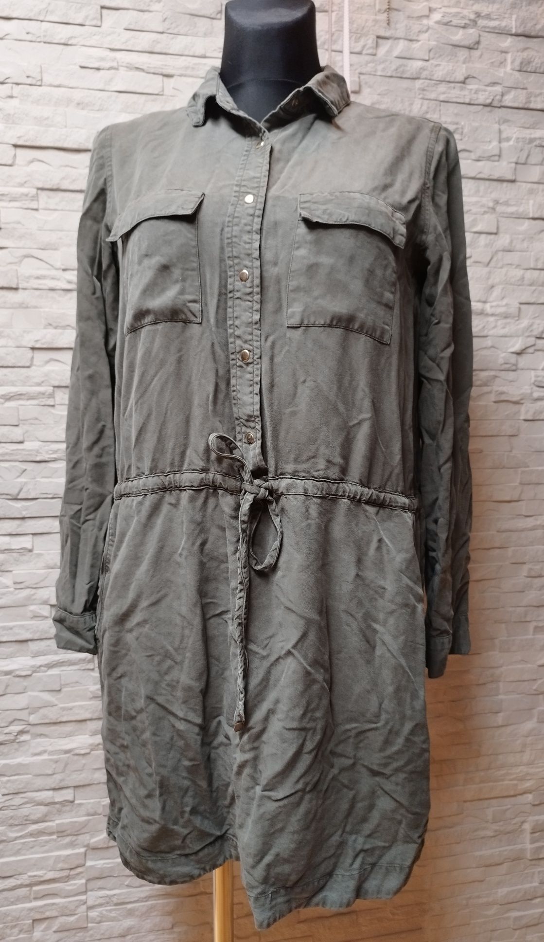 ?Sukienka szmizjerka Pimkie 38/40/42 M/K/XL khaki, długi rękaw jedwab