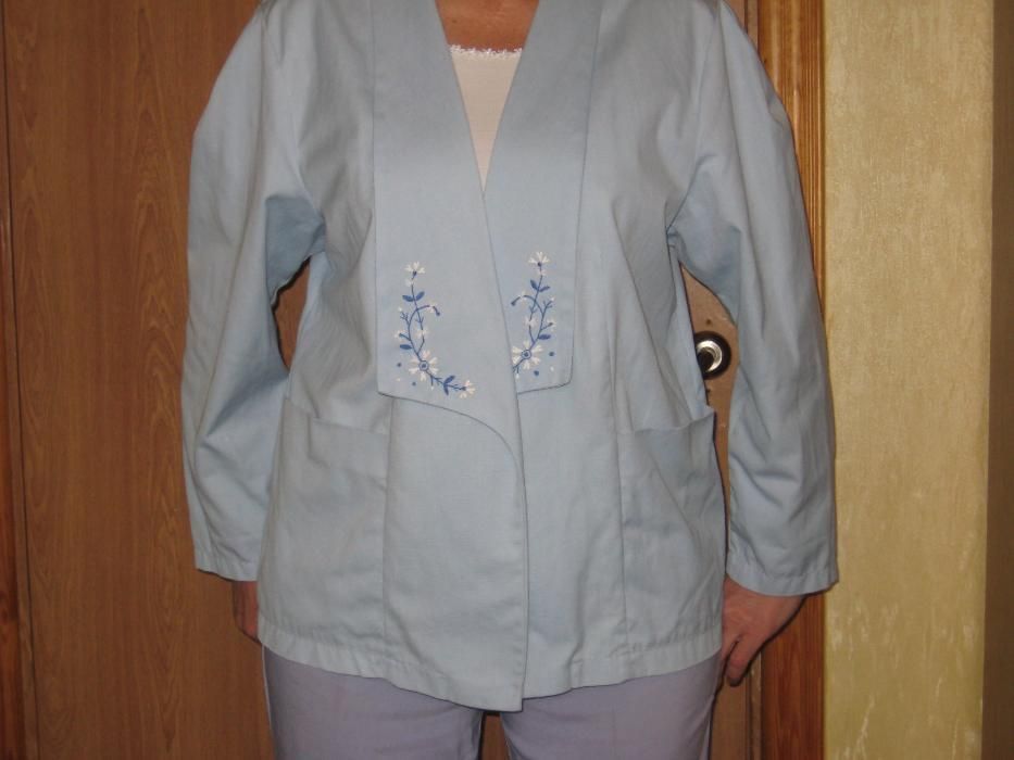 Женский летний пиджак кардиган с вышивкой хлопок