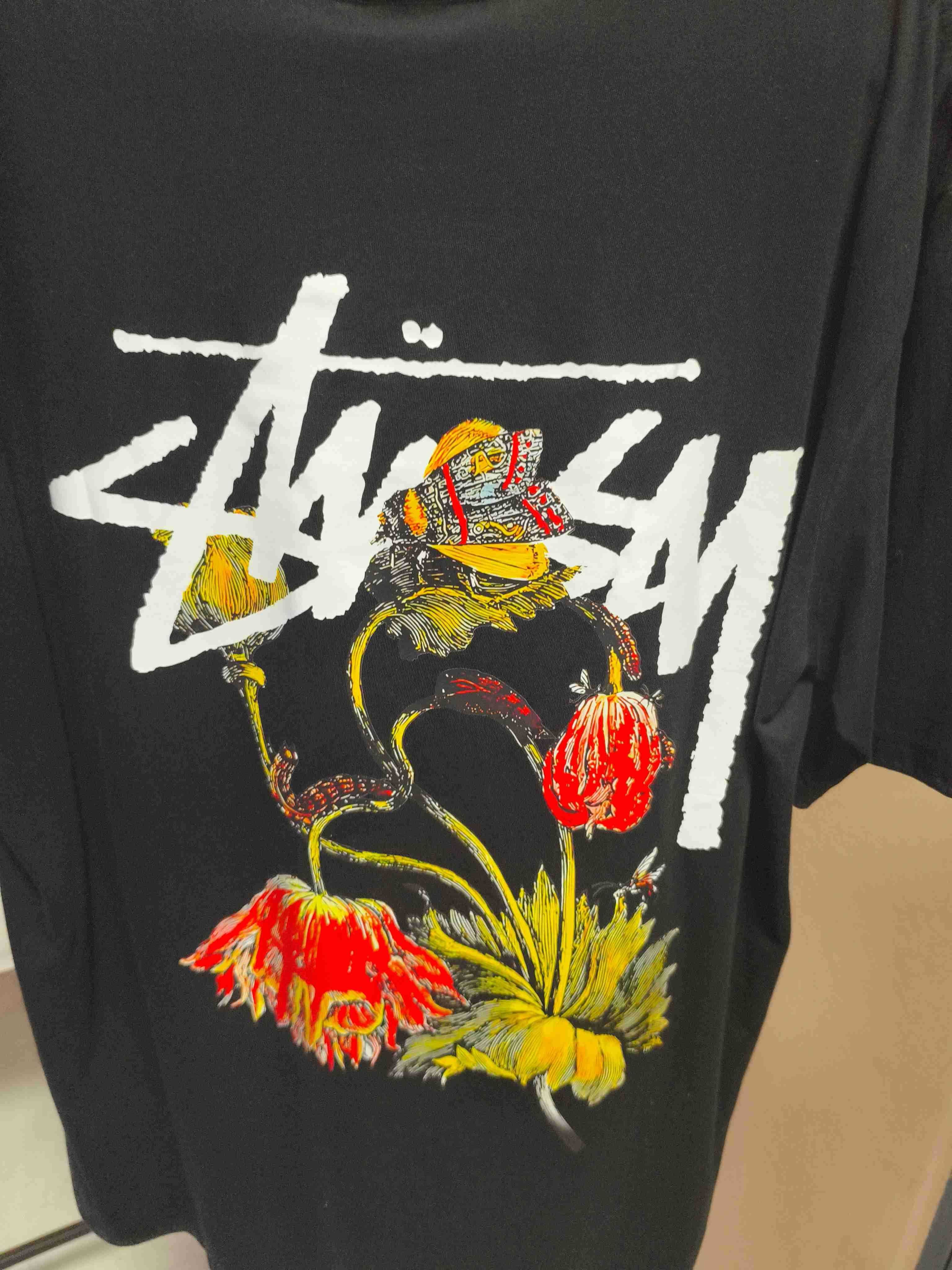 Stussy Męska Czarna Koszulka z Nadrukiem Rozmiar L