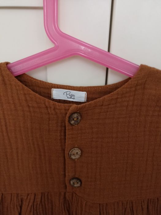 Brązowa bawełniana muślinowa sukienka świąteczna 86/92 pyza for baby h