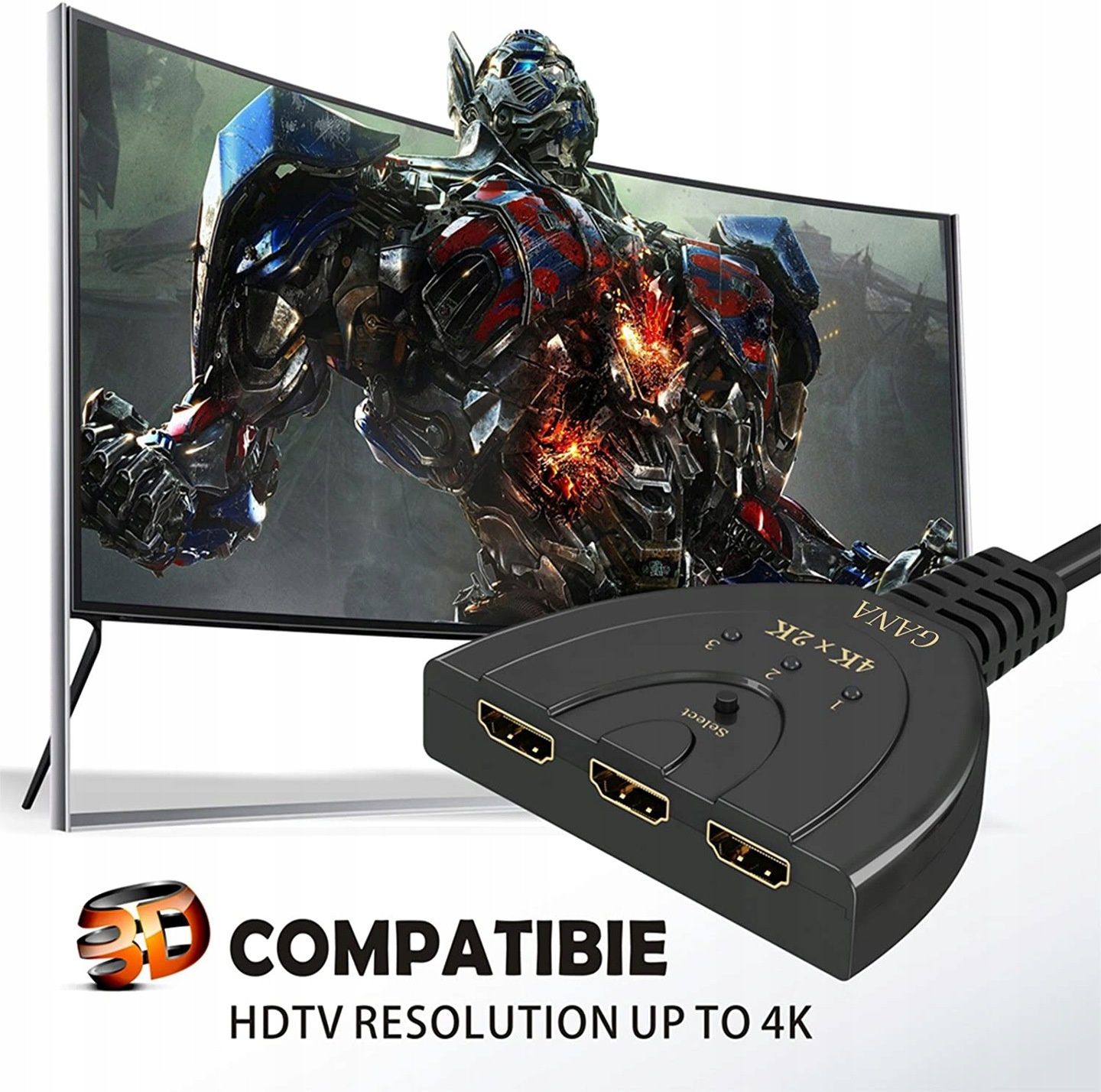Rozdzielacz HDMI 3 Portowy Switch GANA 3 IN1