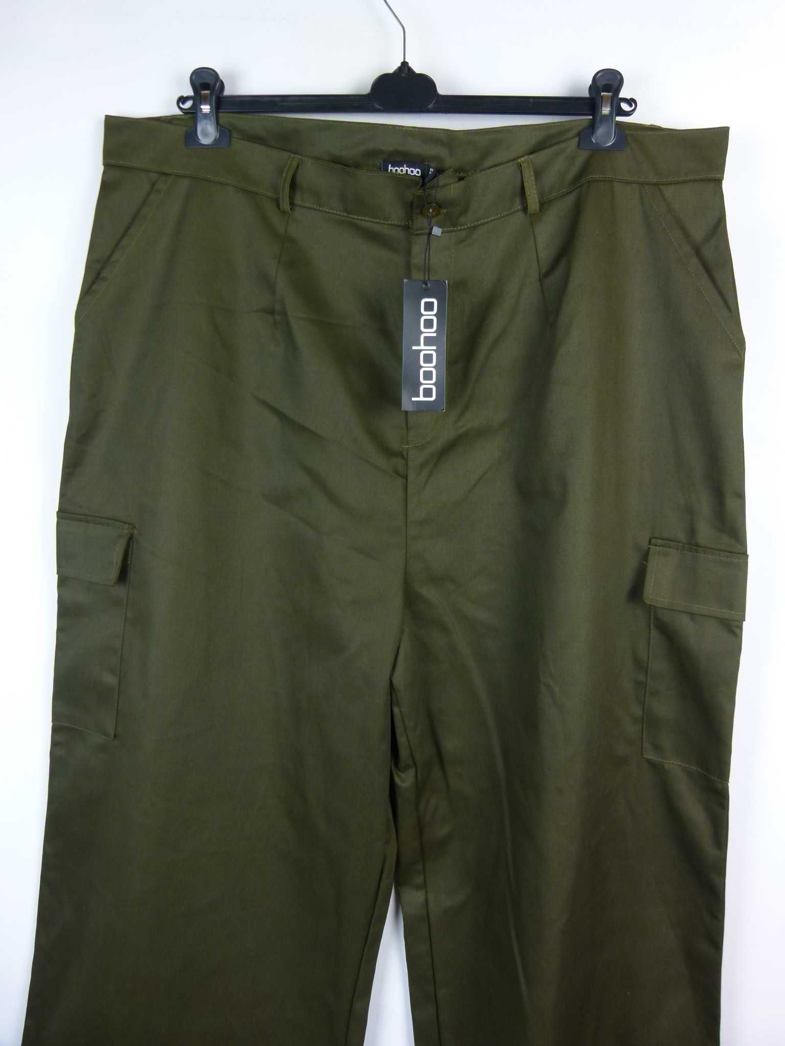 Boohoo damskie szerokie spodnie cargo bojówki khaki 24 / 52 z metką