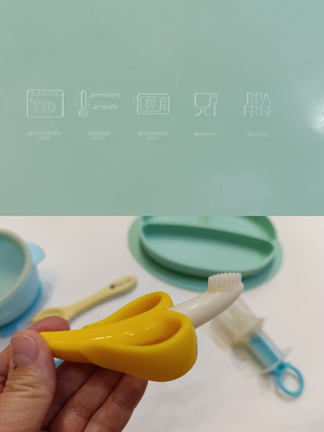 Силіконовий дитячий посуд T.The.Litttle + подарунок щітка шприц