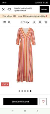 Różowo-pomarańczowa damska sukienka maxi w paski ORSAY roz 40