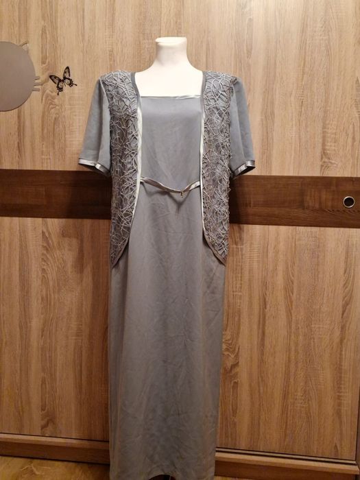 Sukienka wizytowa komunia długa suknia 48 szara popiel piękna eleganck