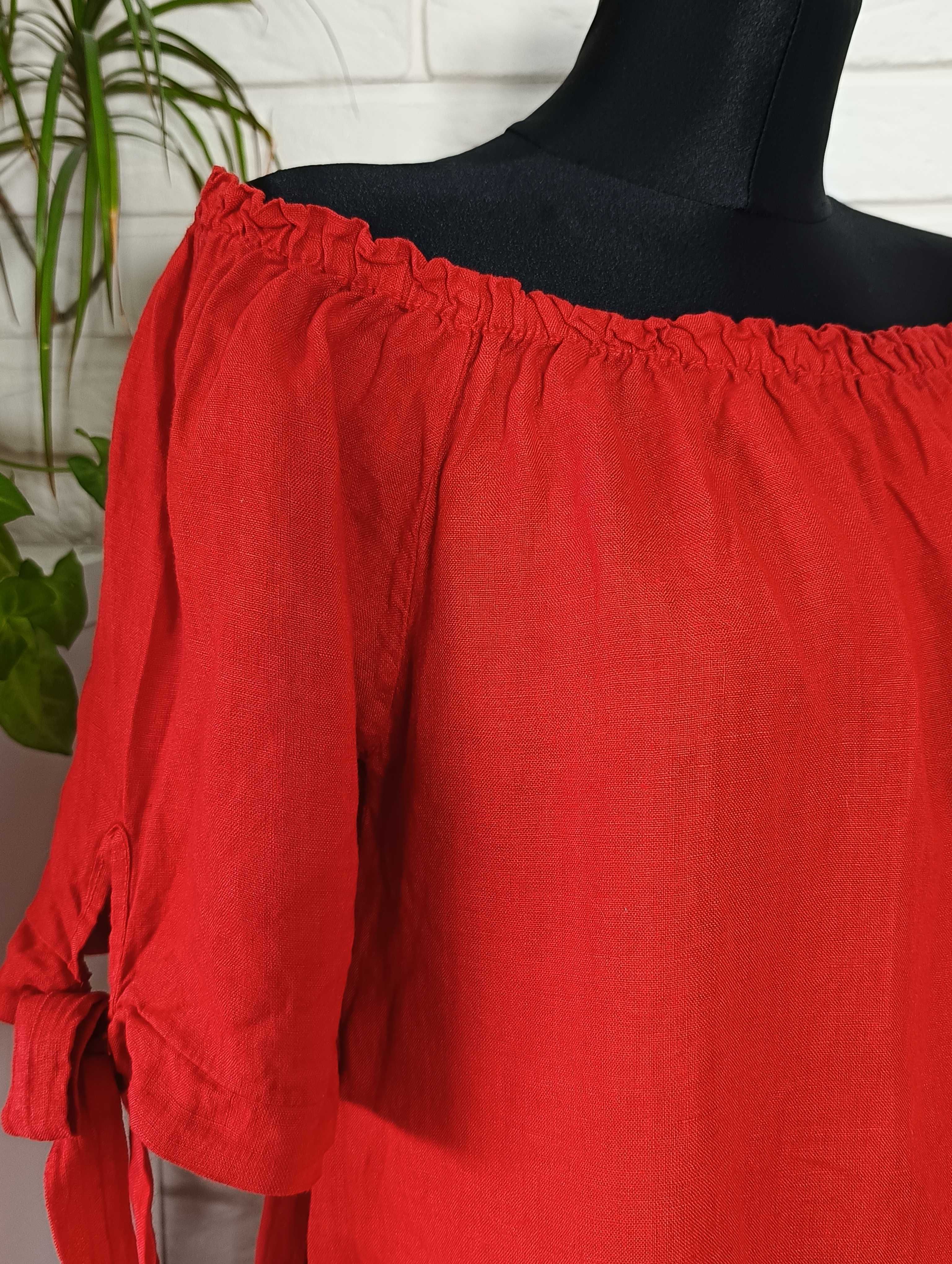 Made in Italy czerwona lniana sukienka hiszpanka 100% len jak nowa 38