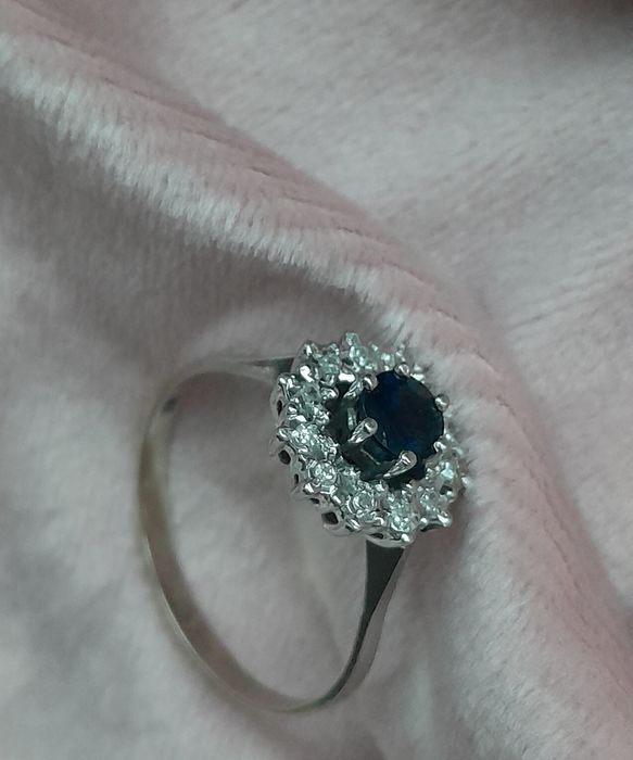 R.23 Pierścionek 3.42g Szafir Diamenty Złoto 585 WYCENA