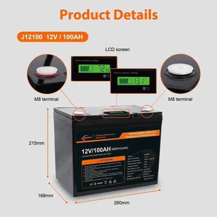 Акумулятор JSDSolar 12V, 100Ah, LiFePo4 (Оригінал)