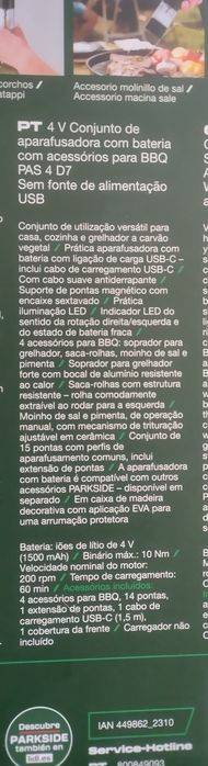 Conjunto de aparafusadora Parkside com acessórios para BBQ