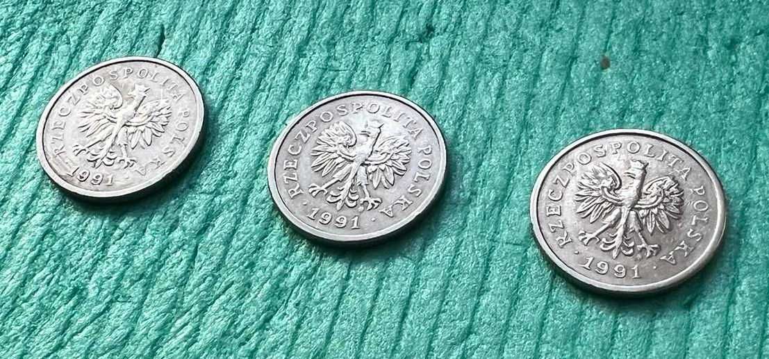Monety 3x1 zł. (jeden złoty) z 1991r.