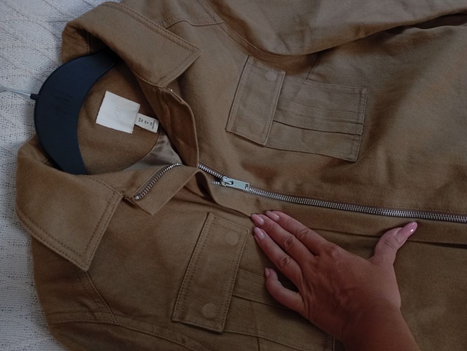 H&M S-M beżowy płaszcz trencz kurtka koszulowa z diagonalu