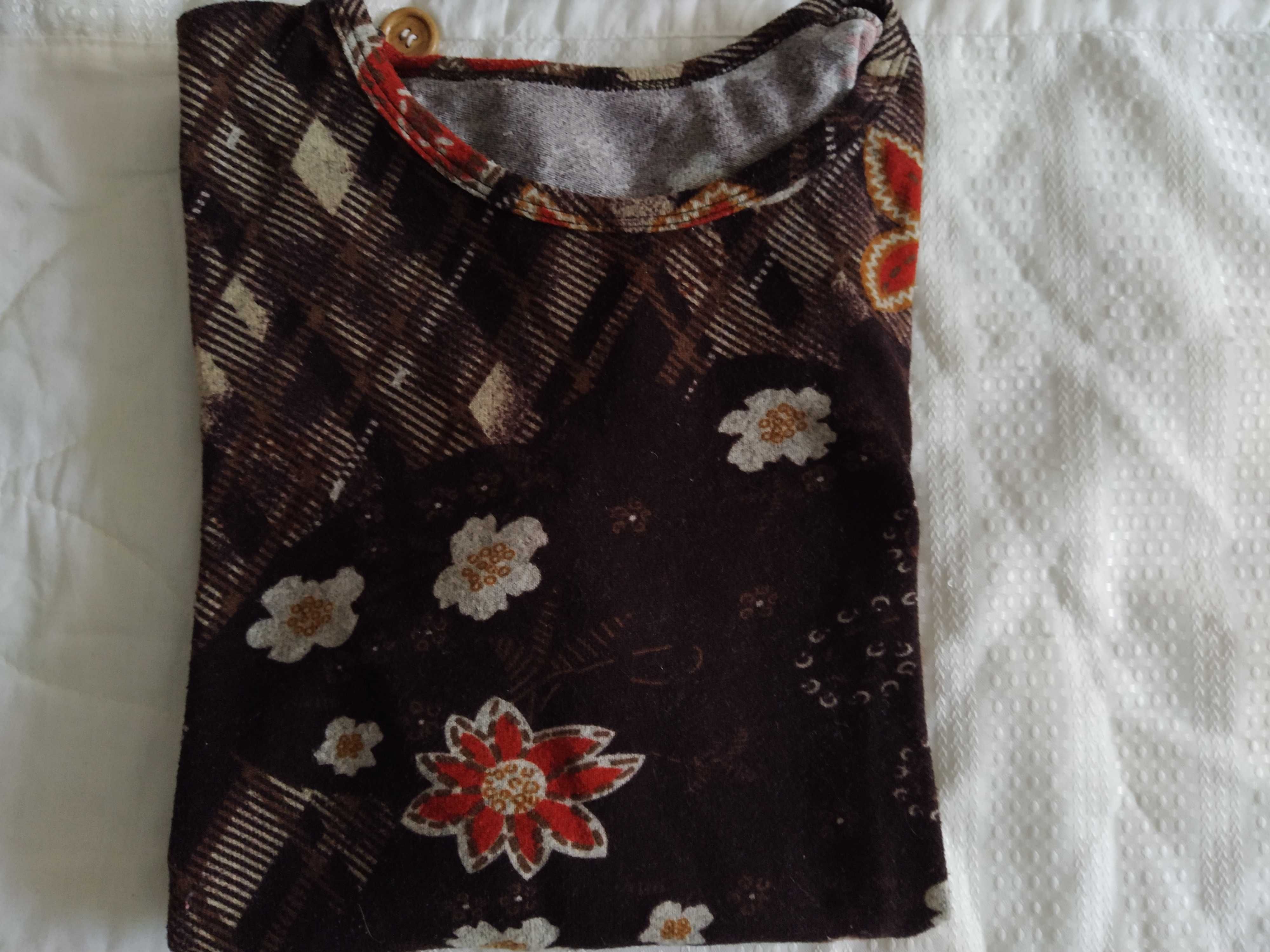 Blusa malha extensível tons castanho e bege tamanho L