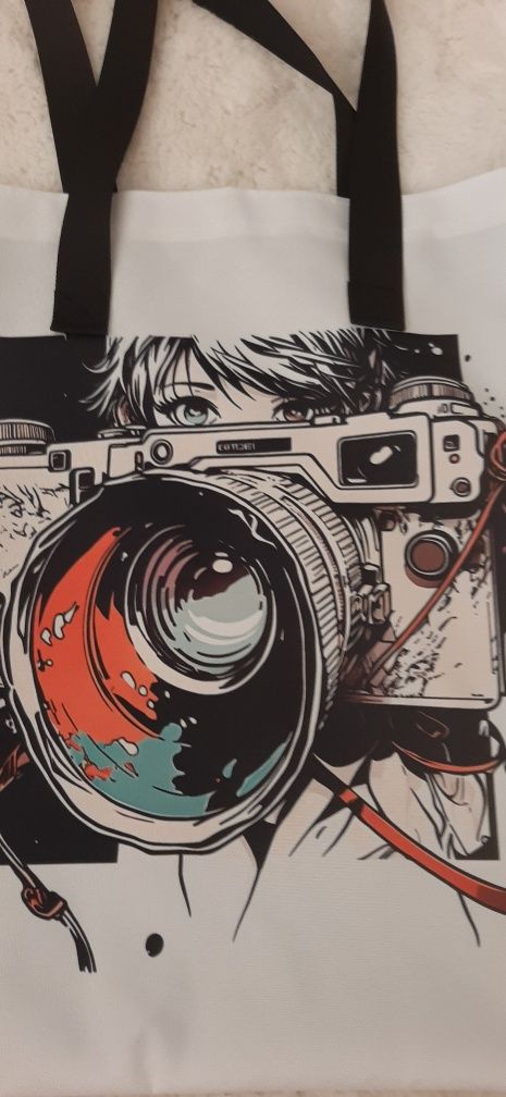 Torba shopperka z motywem dziewczyna z aparatem manga