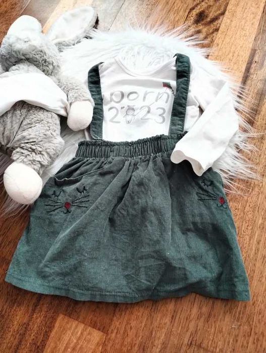 Sukienka spódniczka na szelkach z kieszeniami kotki r. 74 cm (6-9 msc)