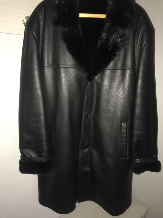 Дубленка мужская натуральная кожана овчине с норковым воротником р 54