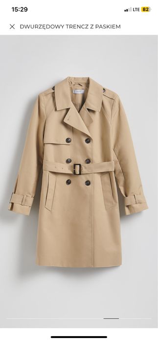 Dwurzędowy trencz z paskiem XL  Reserved NOWY z metką