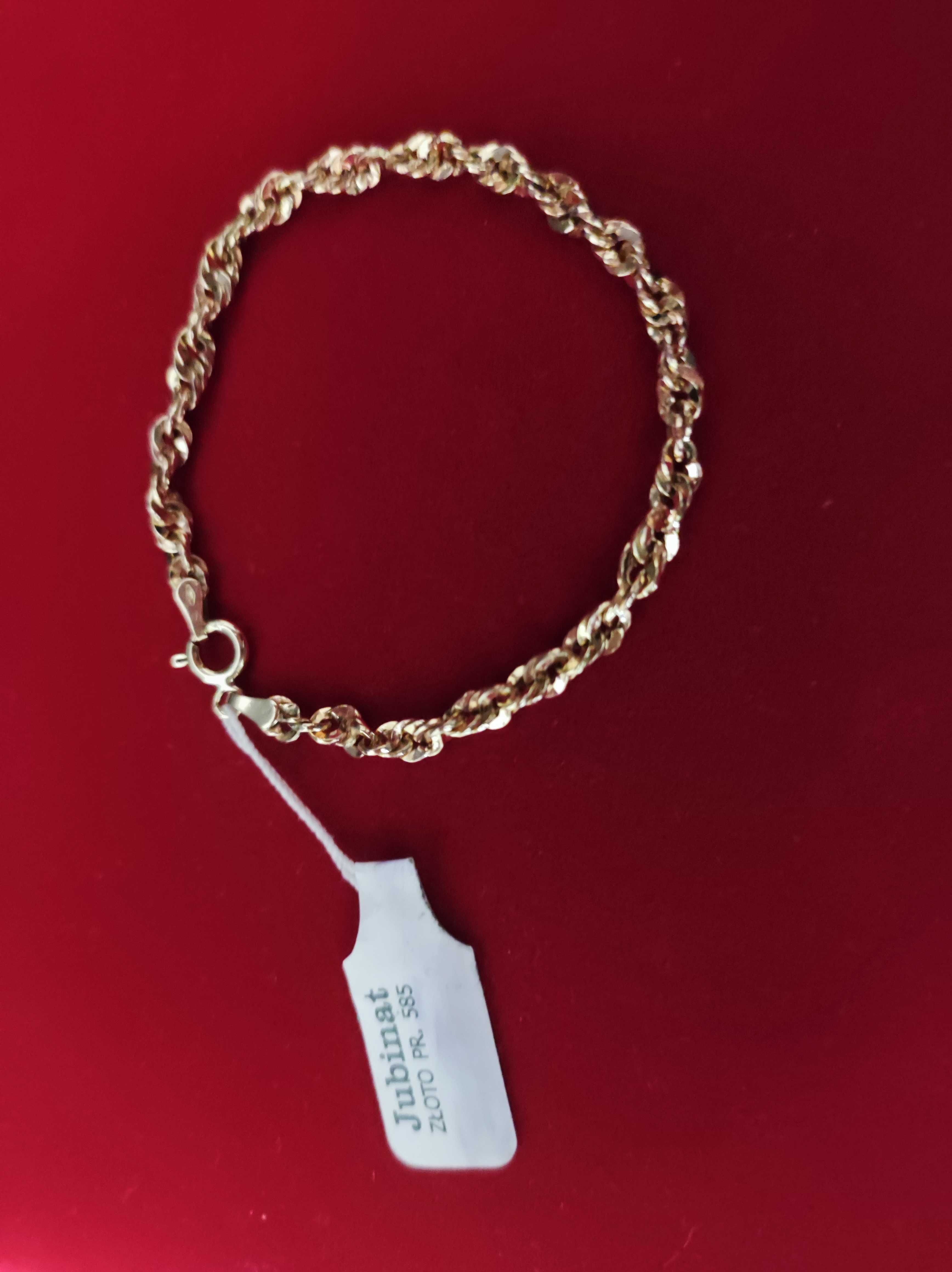 Złota bransoletka p. 585 16 cm. Idealna na komunię lub szczupłą dłoń.