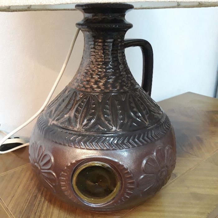 Zabytkowa lampa stołowa ceramiczna W. Germany abażur 2 źródła światła