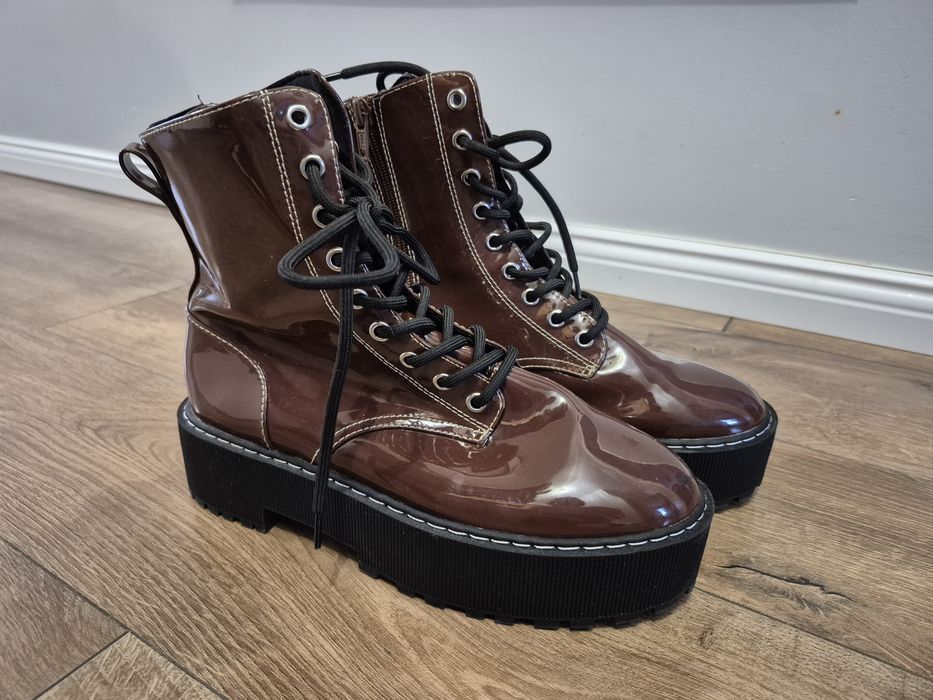 glany botki h&m bordowe brązowe rozmiar 40