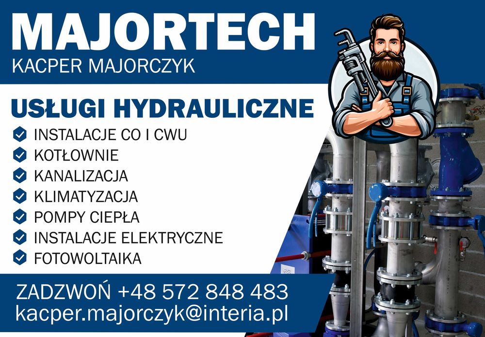 Hydraulik, usługi hydrauliczne, CO i CWU, pompy ciepła, fotowoltaika