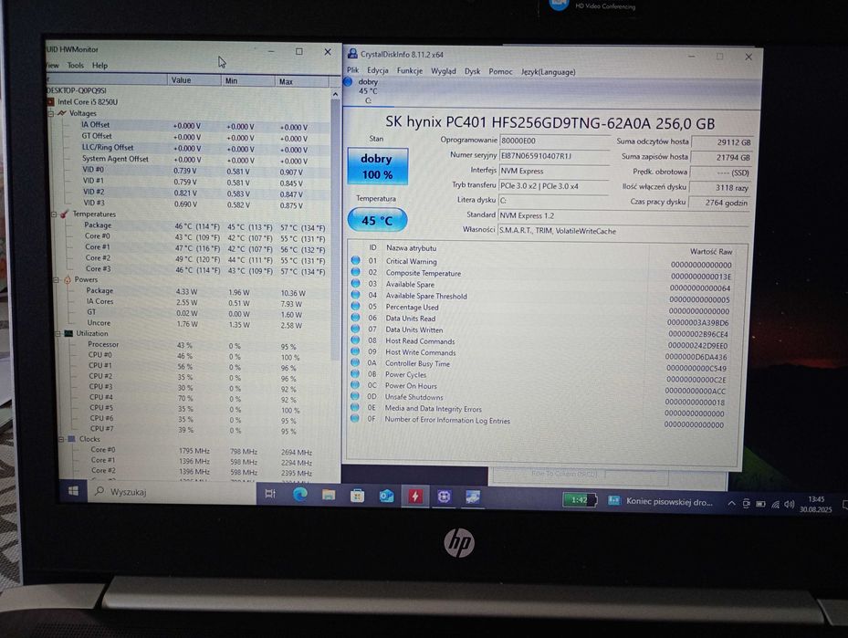 Mocny Hp ProBook i5 8250U 8 rdzeni x 3,4Ghz 8Gb DDR4 SSD Win